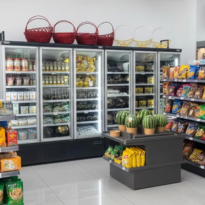 Customized Commercial Upright Multideck Freezer with Wide Glass Door Large Capacity for Supermarket and Grocery Store