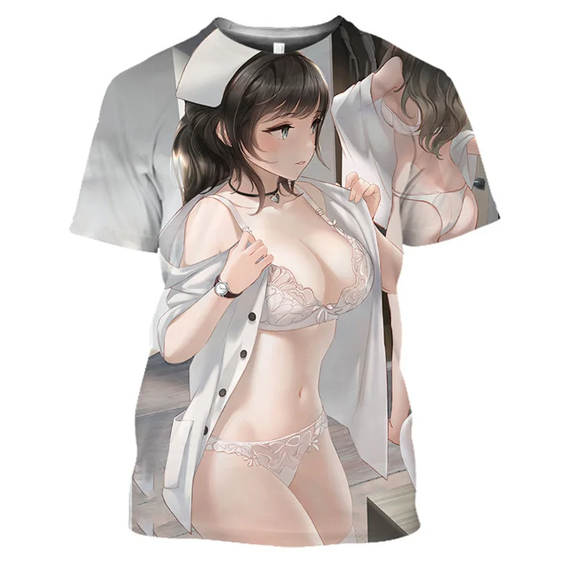 Hentai Nurse Doctor Anime T Shirt for Men 3D Ahegao Sexy Girl Printed Manga Bikini Exposed Loli Tee Shirts Harajuku Fashion Tops