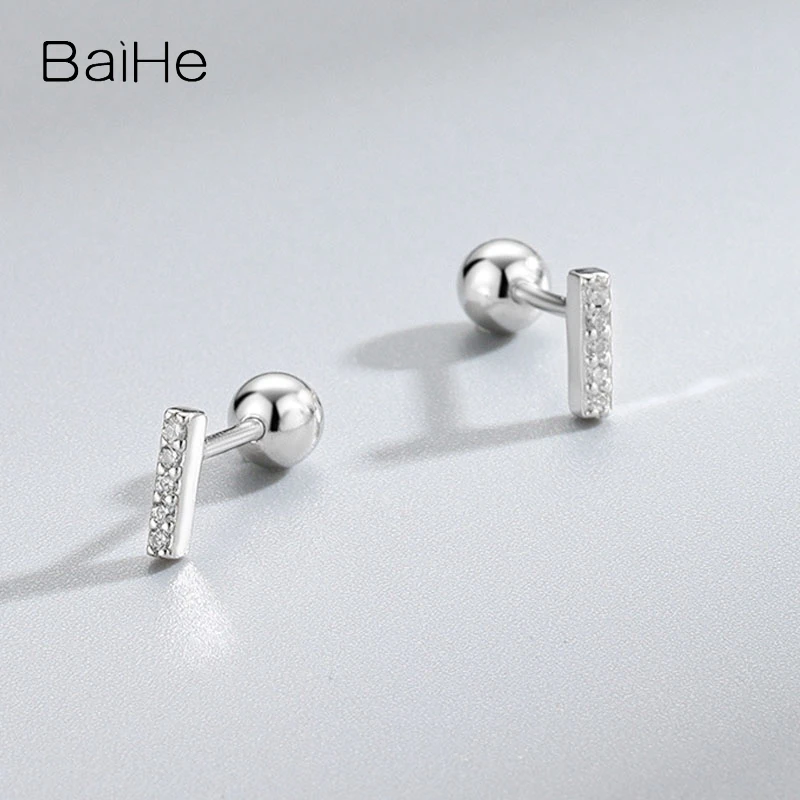 BAIHE Solid 14K White/Yellow/Rose Gold moissanite Letter I Stud earrings for women men Trendy Engagement Fine Jewelry