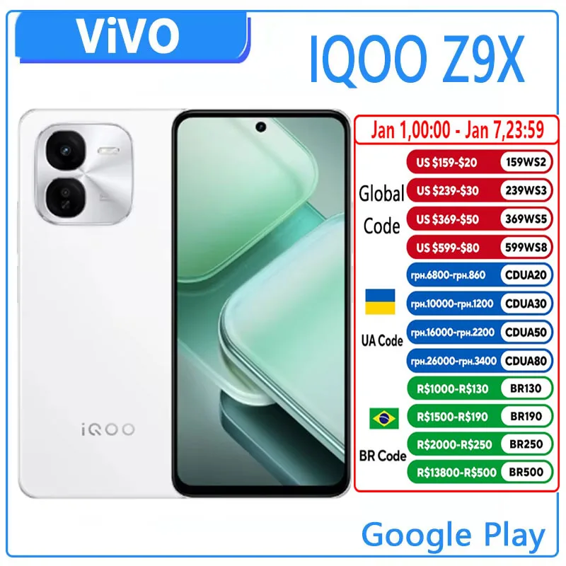 Original New VIVO IQOO Z9x Snapdragon 6 Gen 6000mAh 44W VOOC 6.72 Inch LCD 120Hz 50MP Rear Camera OTA Update