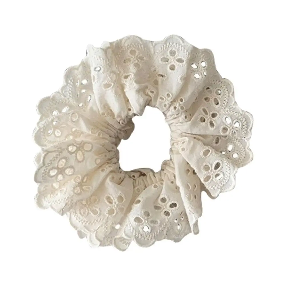 Elástico de cabelo de renda vazada artesanal, 14cm, grande, branco, tecido de algodão, suporte de rabo de cavalo, laços de cabelo para mulheres e meninas v9u5