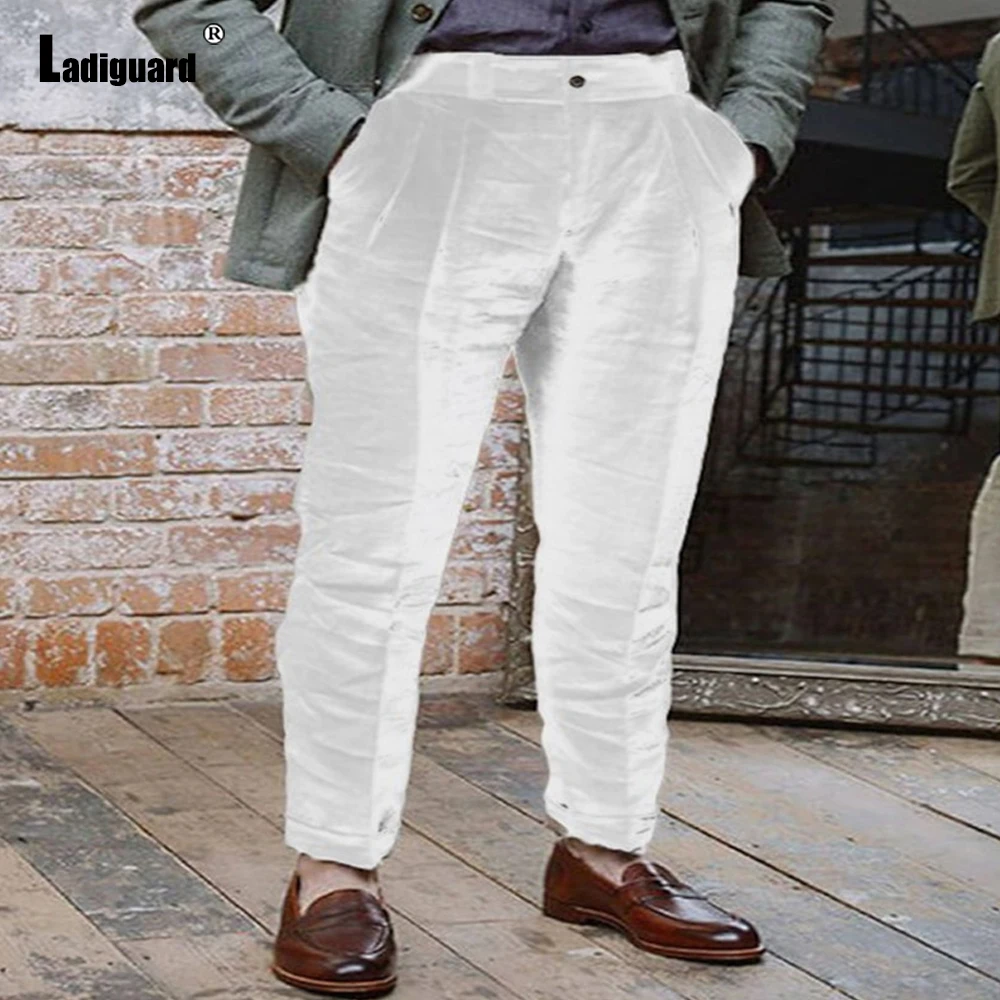 Men\'s Stand Pocket Elegant Cotton Linen Pants Solid Khaki White Beach Trousers Plus Size 3xl Mens Fashion Button Up Pencil Pants