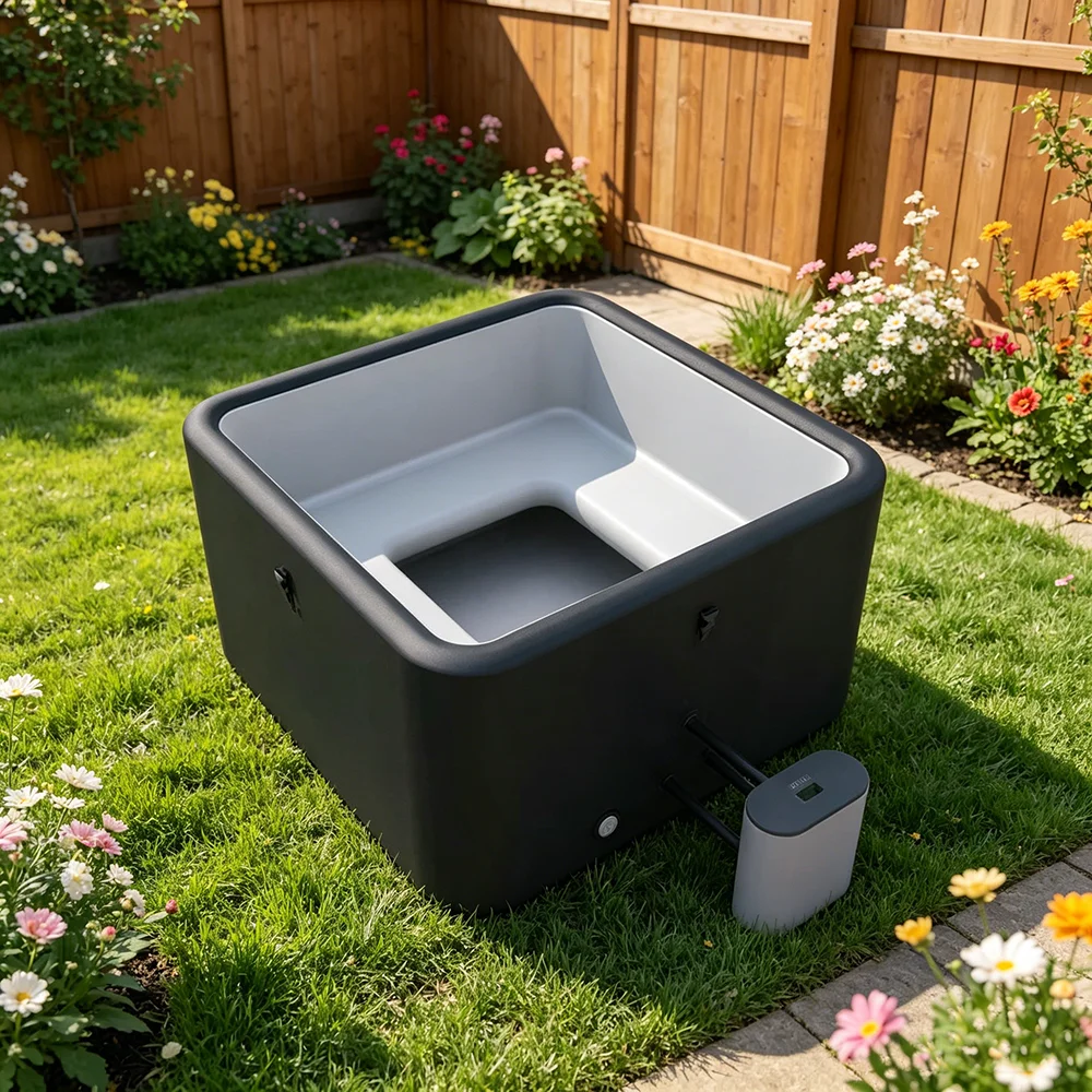 Customizable inflatable swimming pool with waterfall seam and built-in seats, ideal for luxury villas, gardens, and outdoor use