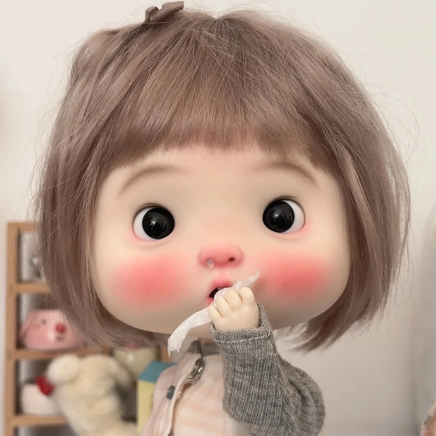 الطلب المسبق Kawaii Ponyo أنيمي 1/8 BJD دمية السمين الوجه Dopey لطيف التعبير كبير رئيس نحت الراتنج الفن الشكل غير ملابس