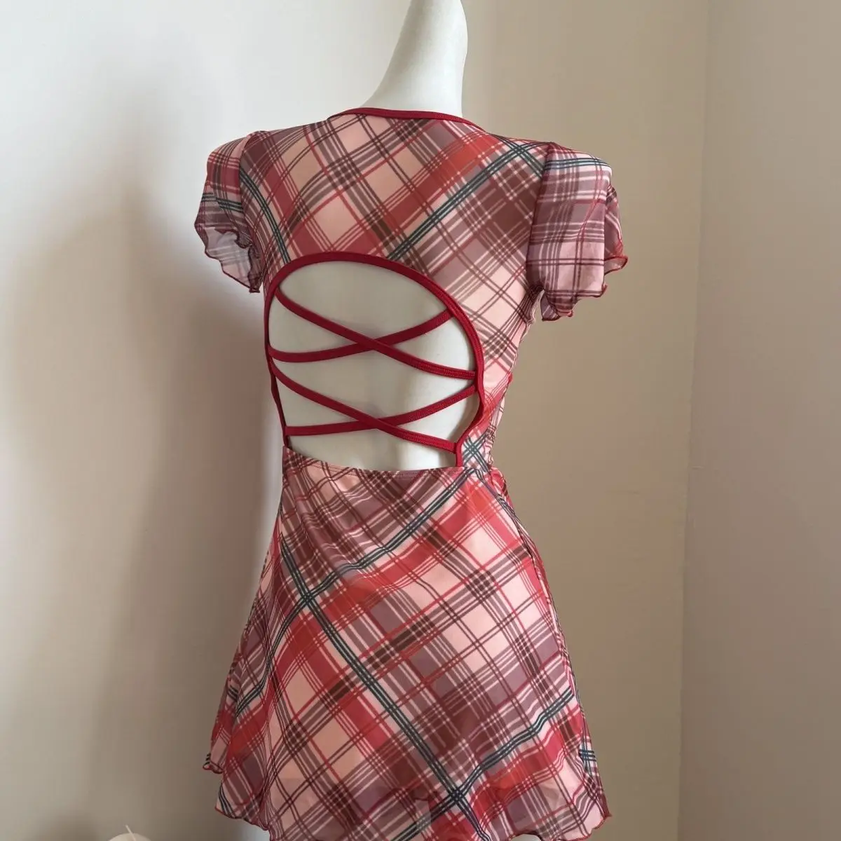 Harajuku a cuadros moda Vintage vestido trajes de baño vacaciones playa Chic Y2k traje de baño estético Sexy vacaciones Casual traje de baño de una pieza