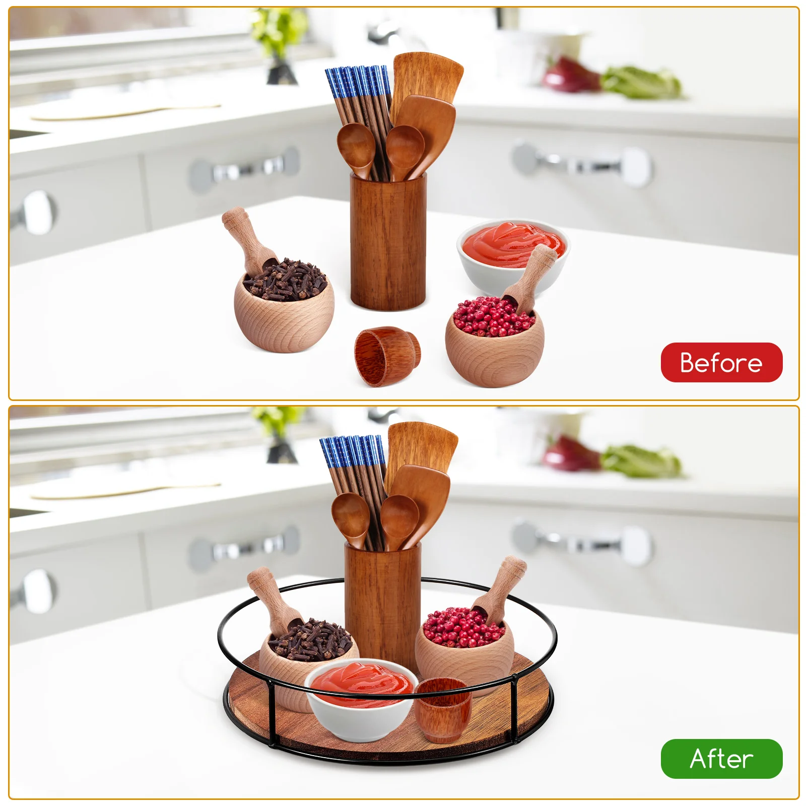 

Rotating 360-Degree Swivel Wooden Round Serving Tray Storage Organizer For Kitchen Bathroom Vanity Table Top Decorative