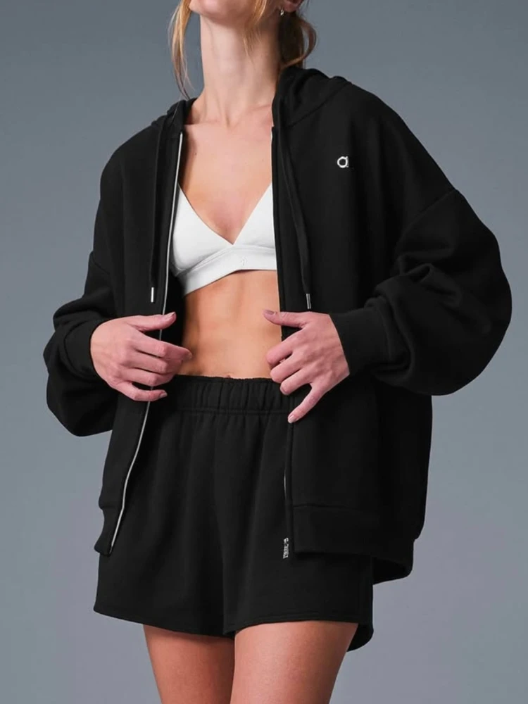 

Women's Casual Solid Color Sport Zipper Jacket with Pocket Hooded Cotton Coat Loose Fit Fashion Outerwear for Autumn 2025