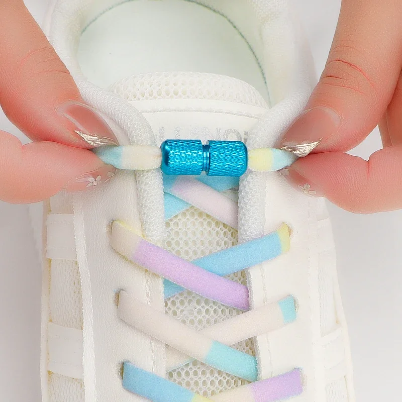 Colorful Shoelaces Round Metal Capsule Lock Elastic Shoe Laces Without Ties Fashion Convenient Lazy Shoes Lace Accessories