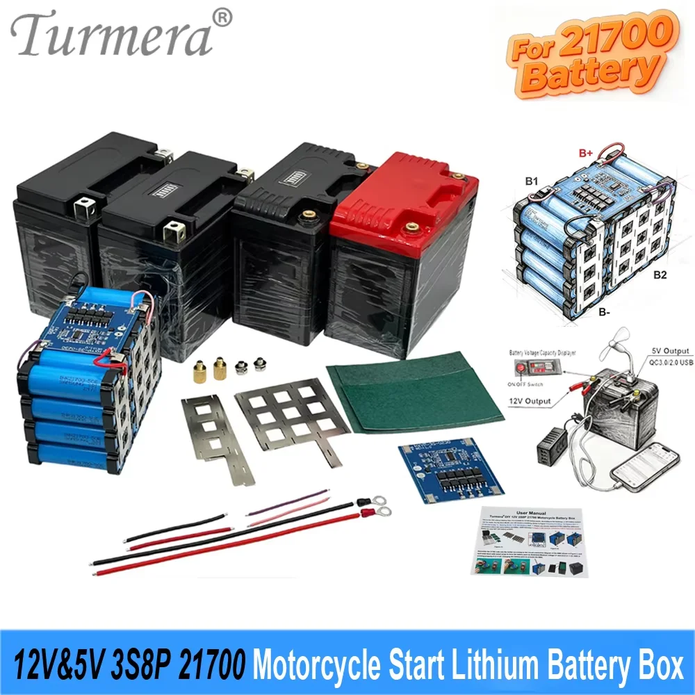 3S8P 24X 12V  21700 Battery Box Holder Nickel 12.6V 30A Balance BMS with NTC for Replace 12V Motorcycle Start Lead-acid Battery