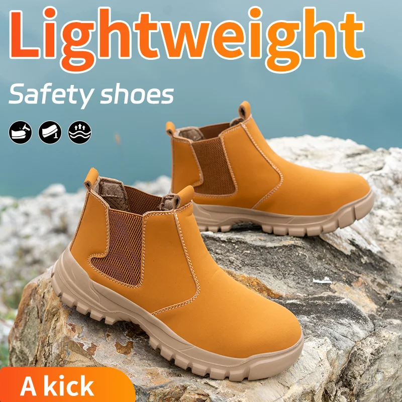 Waterproof Steel Toe Safety Shoes Men, Anti-Puncture Anti-Smash Non Slip Industrial Work Boots Lightweight Protective Boots