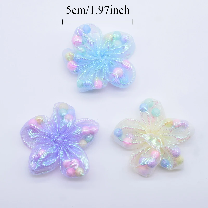 12Pcs 50mm Candy Color Flower Applique for DIY Headwear Hair Clips Decor Clothes Hat Sewing Supplies Accessories Patches