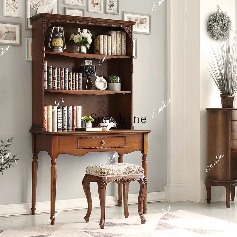 Solid wood desk rack combination simple European home learning storage modern hand-carved  FT
