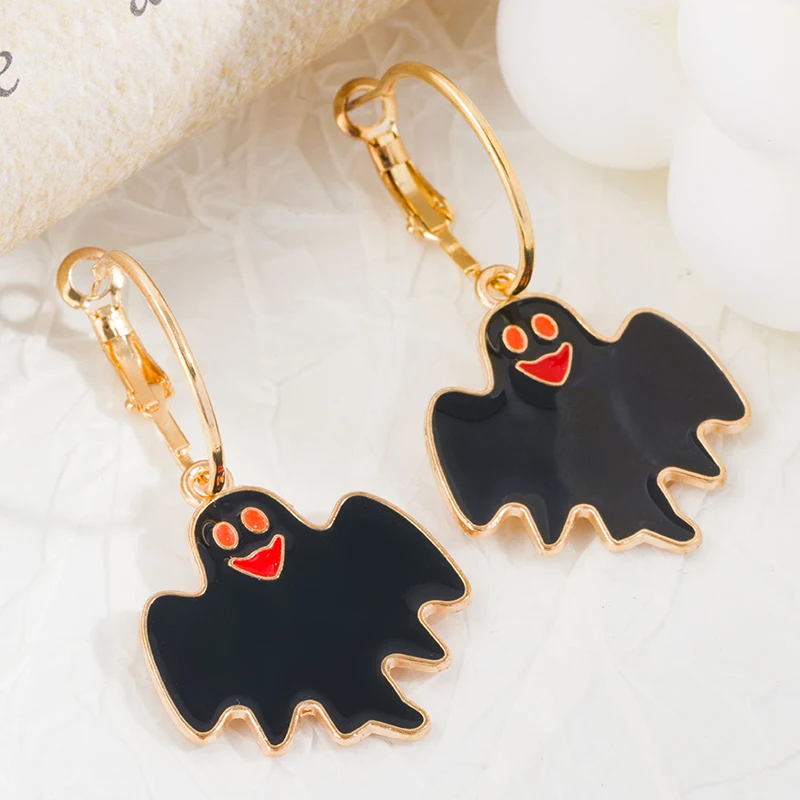 High Quality Alloy Enamel Halloween Theme Drop Earrings Funny Cute Ghost Cat Death Dangle Earrings Party Jewelry For Women