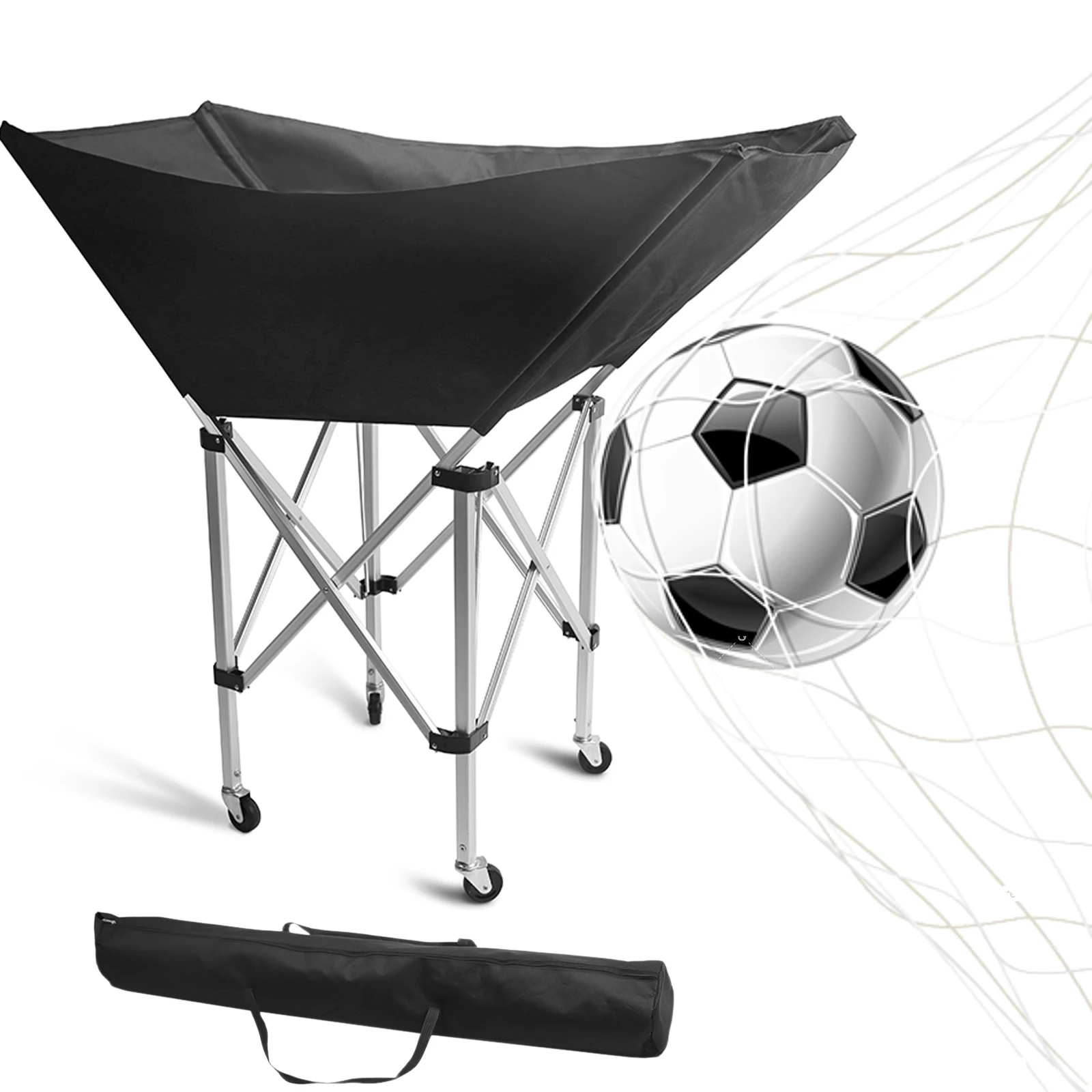 28 Balls Hammock Volleyball Storage Cart with Carry Bag Volleyball Training Equipment Ball Holder for Easy Storage and Transport