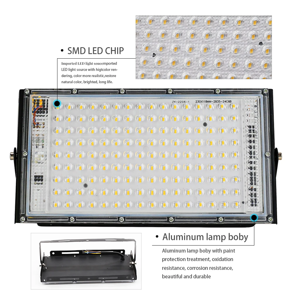 Imagem -03 - Impermeável Holofote Led Holofote Iluminação Exterior Refletor Holofote de Jardim Ip65 ac 220v 150w 100w 50w