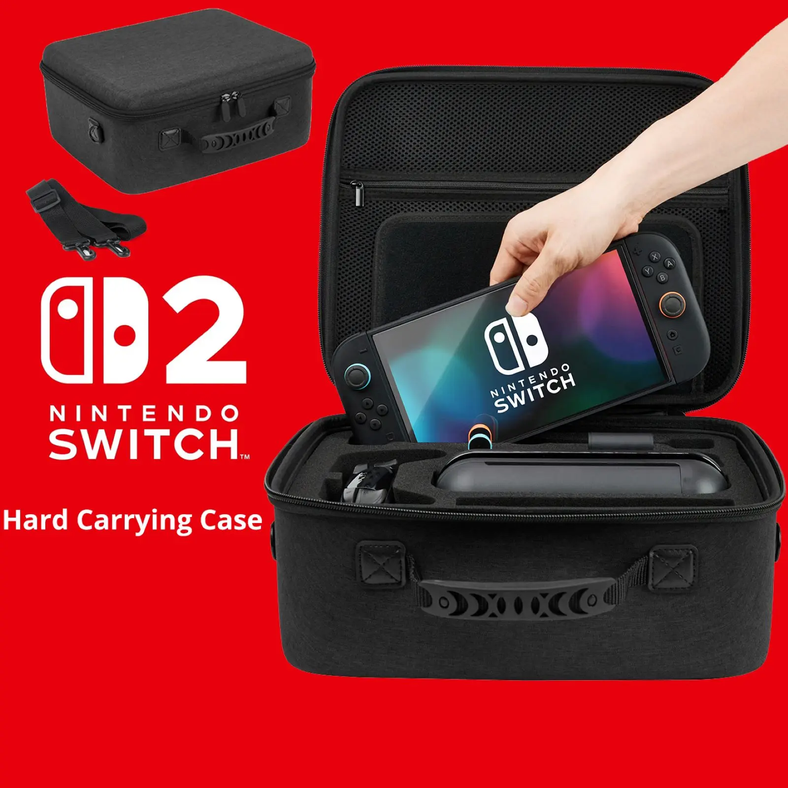 Custodia da viaggio per Switch 2 e accessori Custodia da trasporto durevole con guscio rigido con tracolla Interruttore 2 Stoccaggio e protezione