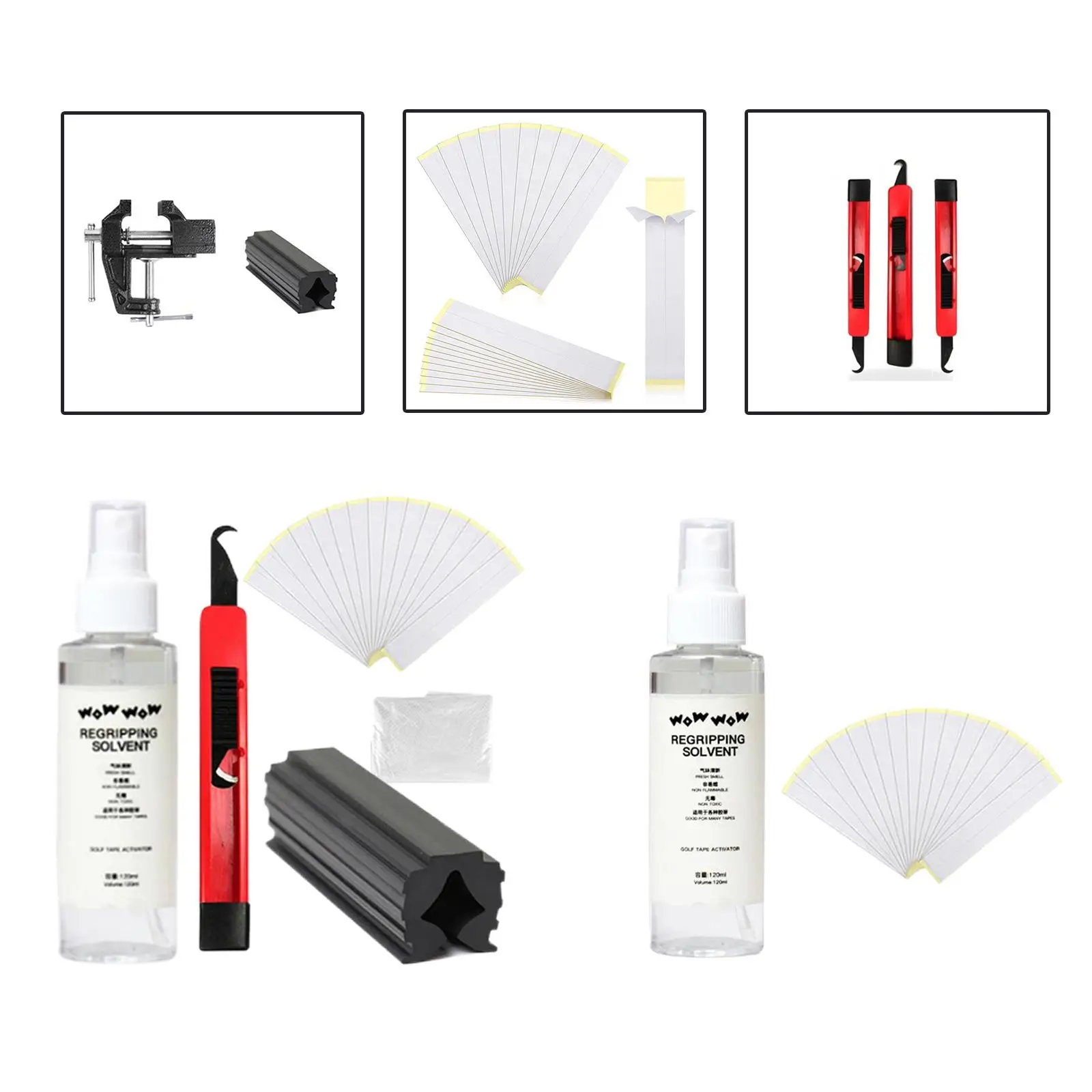 Golf Club Grip Kit Repair Spray Solvent Replacement Double Sided Adhesive Tape Tool Set