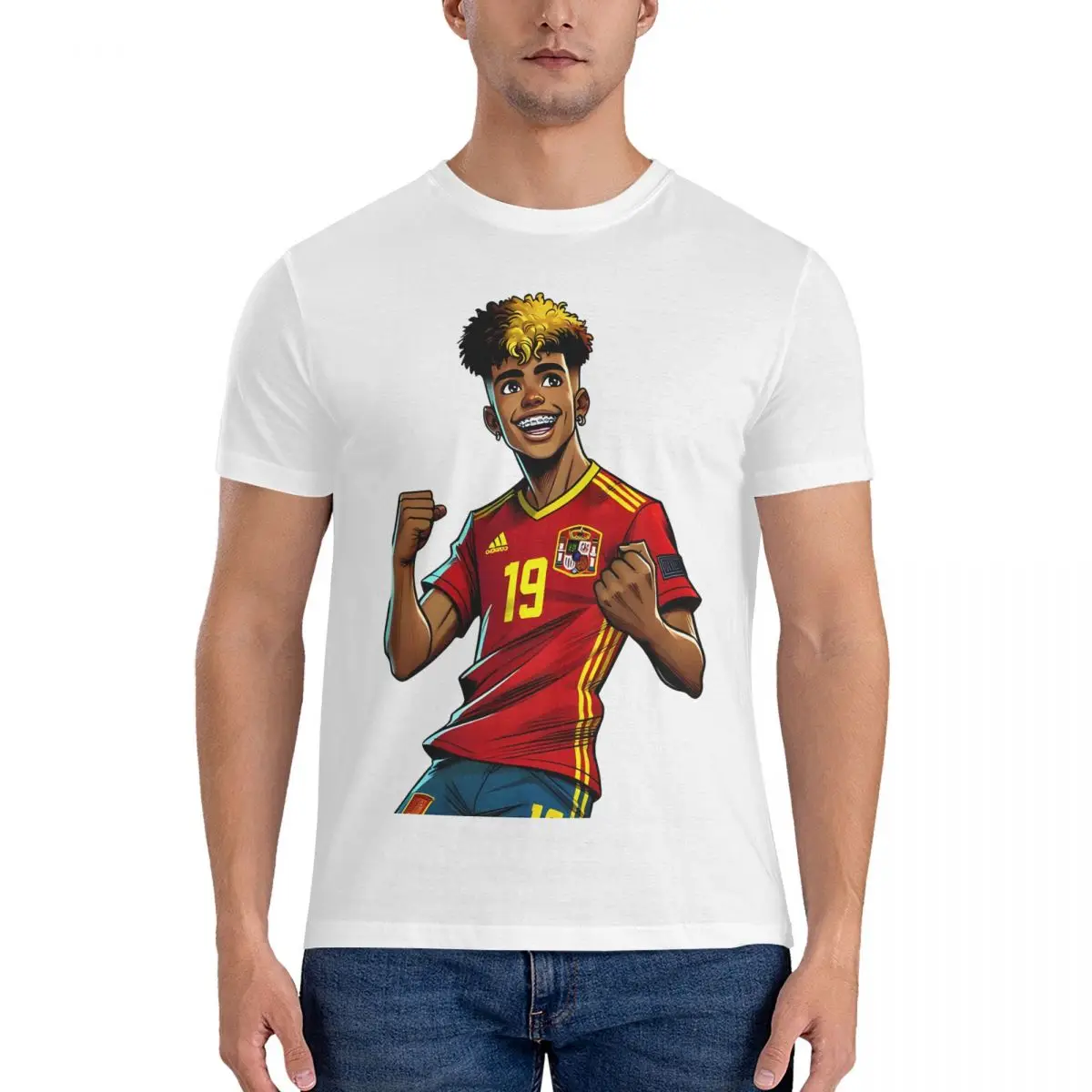 Fashion Comic Football Player T-Shirts Men Round Neck 100% Cotton T Shirt Lamine Yamal Short Sleeve Tees Graphic Printed Clothes