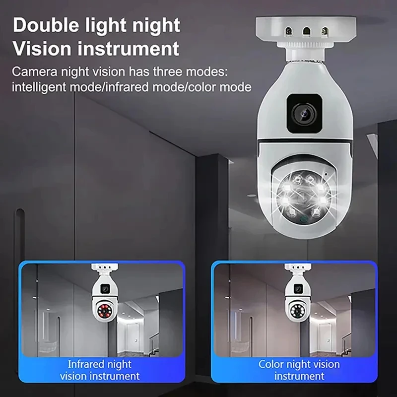 V380 1080P WIFI Dual Lens Bulb Camera Wireless PTZ IP Camera Video Night Vision Two Way Audio Indoor Network