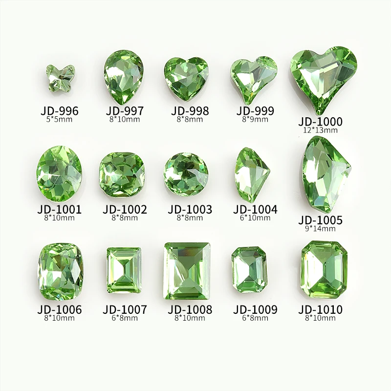 New 20pcsIce Luxury Transparent Sparkling Matcha Jasmine Green Sharp Bottom Crystal Rhinestone Nail Art Charm Decoration Gem