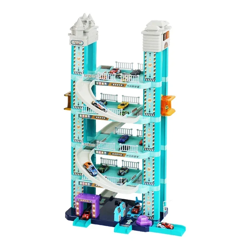 Grande parcheggio Set Macchinine in lega Auto giocattolo Edificio automobilistico Elettronico a sei strati con controllo manuale delle diapositive I bambini giocano con i giocattoli Regali