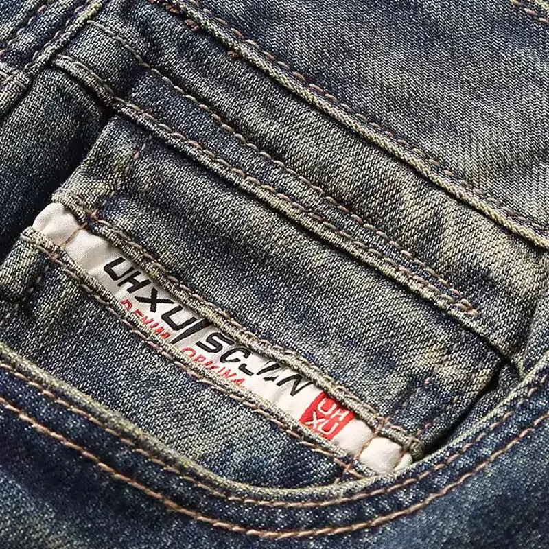 Fashion Designer Men Jeans High Quality Retro Washed Blue Stretch Slim Fit Ripped Jeans Men Italian Style Vintage Denim Pants