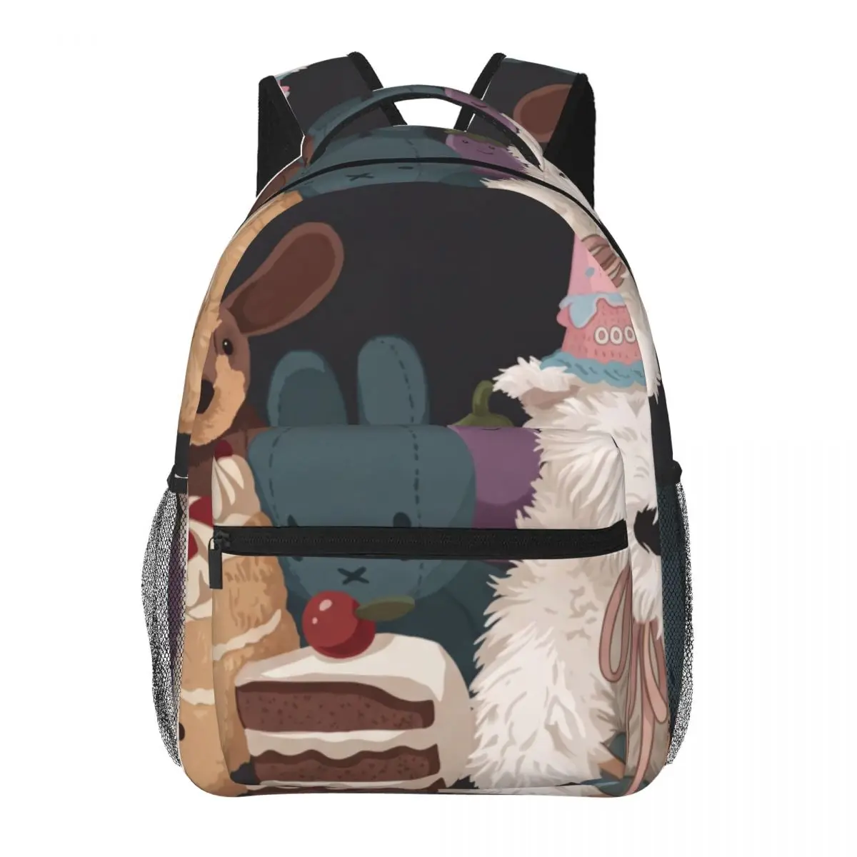 Kawaii School Backpack Center Party Dog Whimsical Cute Dark Gray White Multi Lightweight Daypack for Animal Lovers College Daily