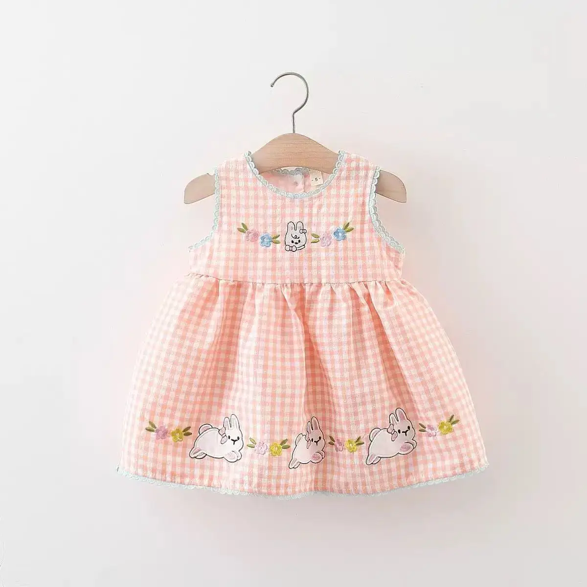 

baby dresses Sleeveless Summer Cotton Gingham Dress Animal Embroidery Cute Vest Dress 1-3Y Girl clothes