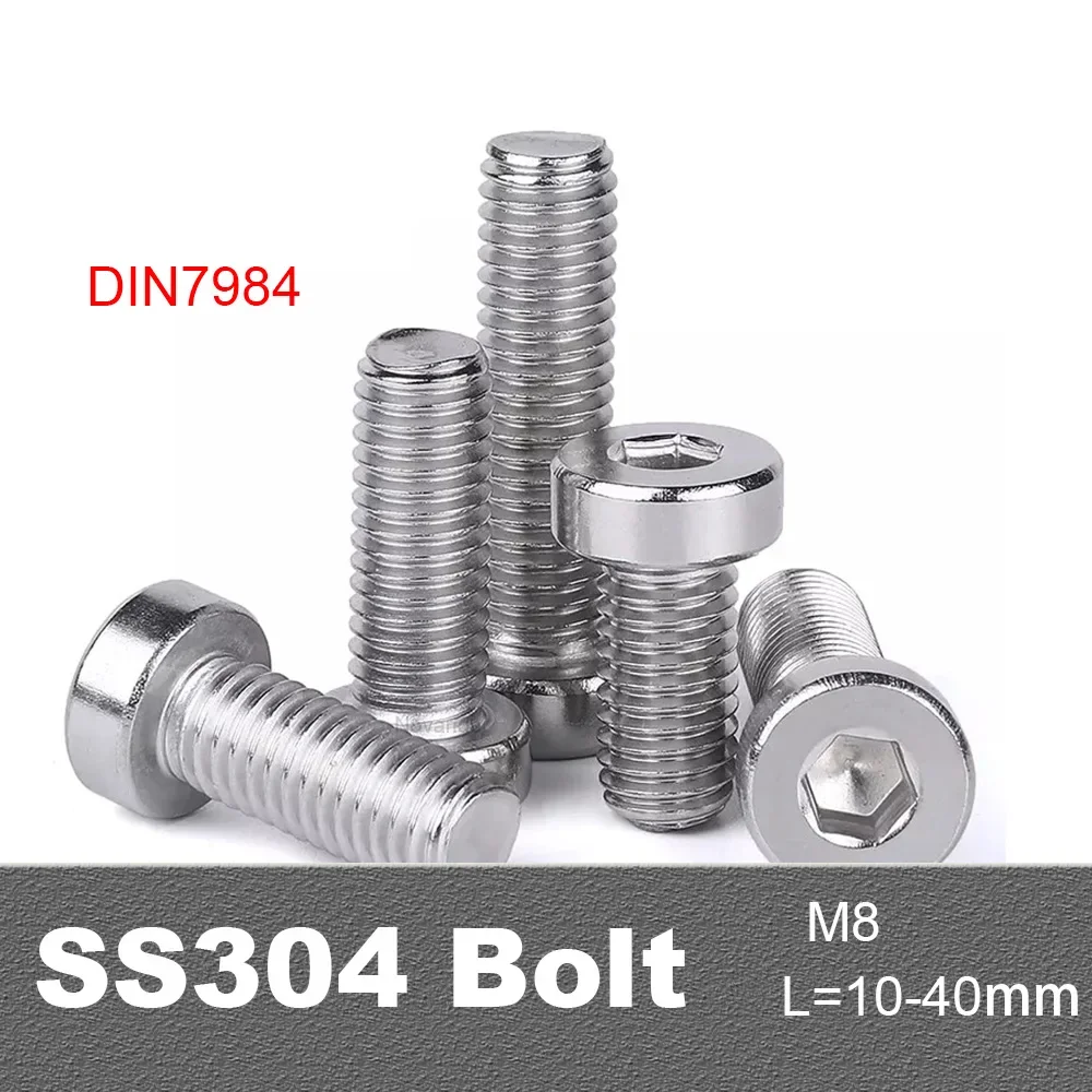 

5 шт. M8 * 10/12/16/20/25/30/35/40 Нержавеющая сталь SS304 DIN7984 M8 Болт с тонкой редукцией и шестигранной головкой, винт с шестигранной головкой
