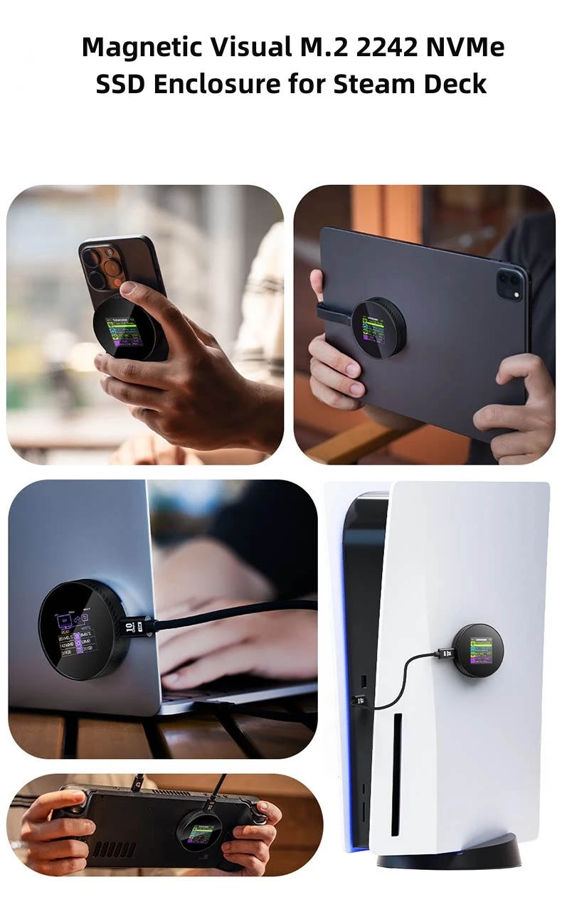 

Magnetic Visual M.2 2242 NVMe SSD Enclosure for Steam Deck, 10Gbps, 100W PD, 3s PLP Data Protection, Fits 2242/2230 NVMe PCIe