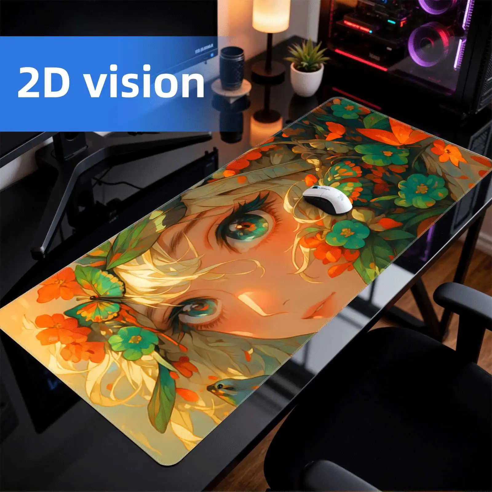 Floral Maiden Anime Extended Gaming Mouse Pad Desk Mat Non-Slip Rubber Surface for PC Gamer