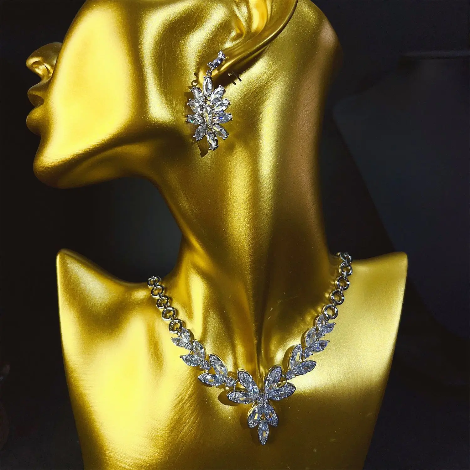 white zirconia jewelry sets necklace earrings leaf pendant women jewelry dinner party wedding anniversary gift wife