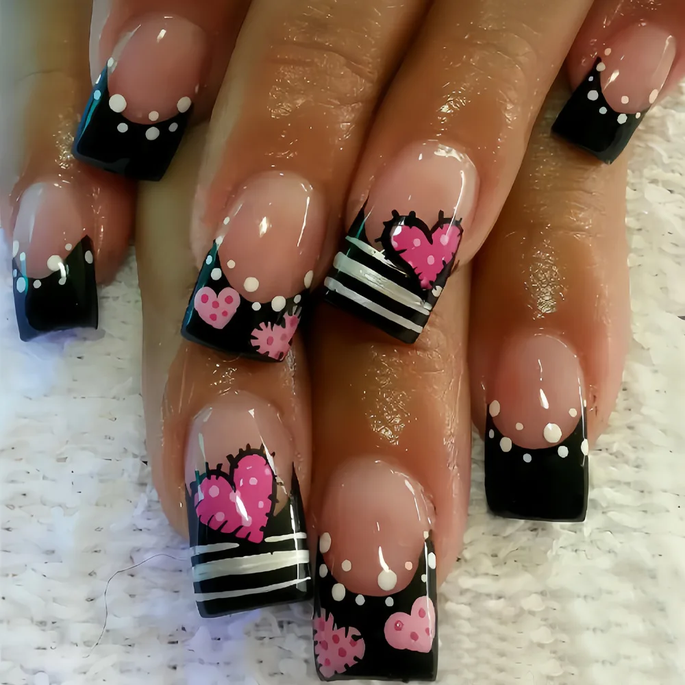 Sweet and cool love French wearing nail Chinese European square daily nail piece European and American fake nail cross-border