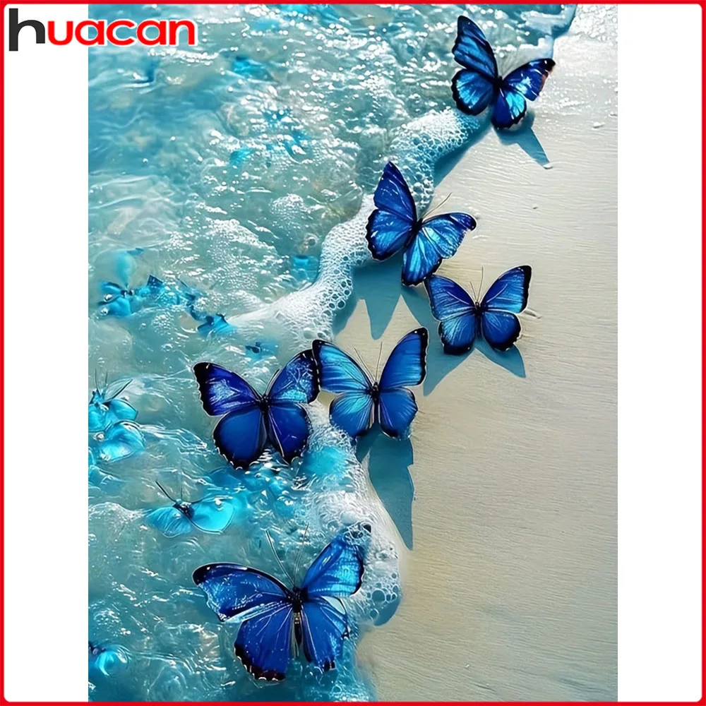 Huacan Vollquadrat Rundes Diamantgemälde Schmetterling Meer Diamant Mosaik Tierlandschaft Kunst Wanddekoration