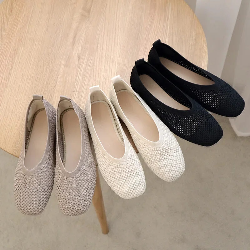 Women 2023 Mesh Square Toe Flat Shoes Women Breathable Casual Shoes Women Soft Bottom Hollow Out Shoes Zapatos De Mujer