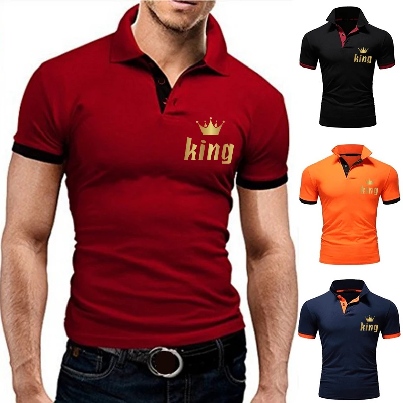 Summer Fashion Printed Men Polo T Shirt Lapel Collar Personality Sport T Shirts Stand Collar Short Sleeved Men T Shirt