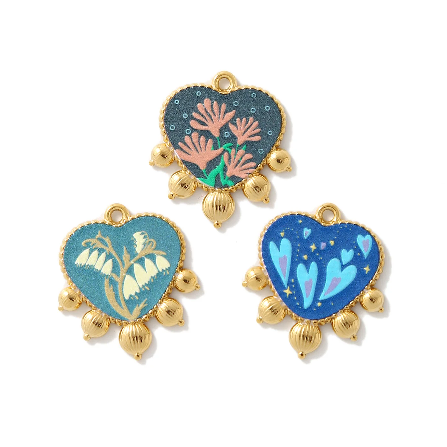 

5pcs/lot Stainless Steel Gold Plated Enamel Heart Charms For DIY Woman Necklace Pendants Jewelry Wholesale 23x26mm