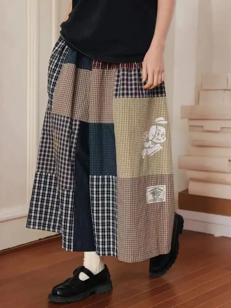 

New Japanese Style Wide Leg Pants Women's Casual Trousers Plaid Color Block High Waist Cotton Ladies Fashion Summer 2026