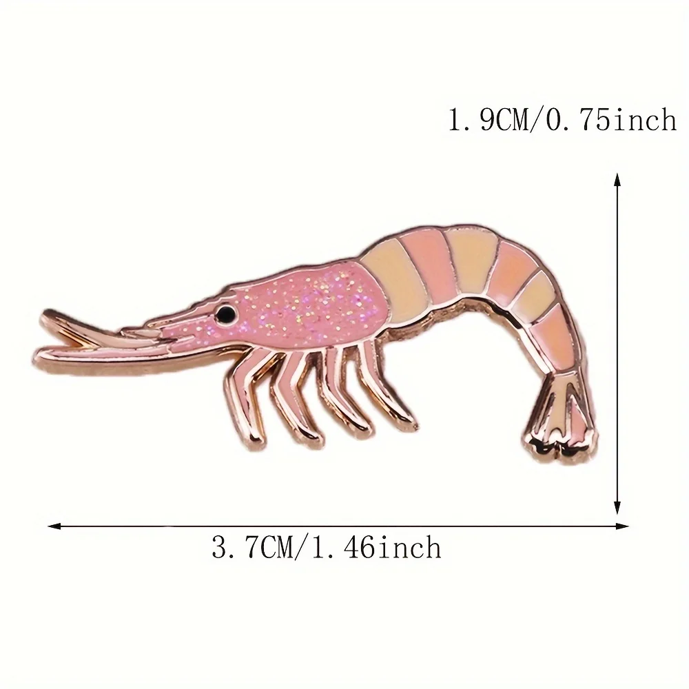 1pc Cute Shrimp Enamel Pin with Sparkling Accents Vibrant Pink Orange Arthropod Brooch for Clothing,Bag Or Hat Decoration