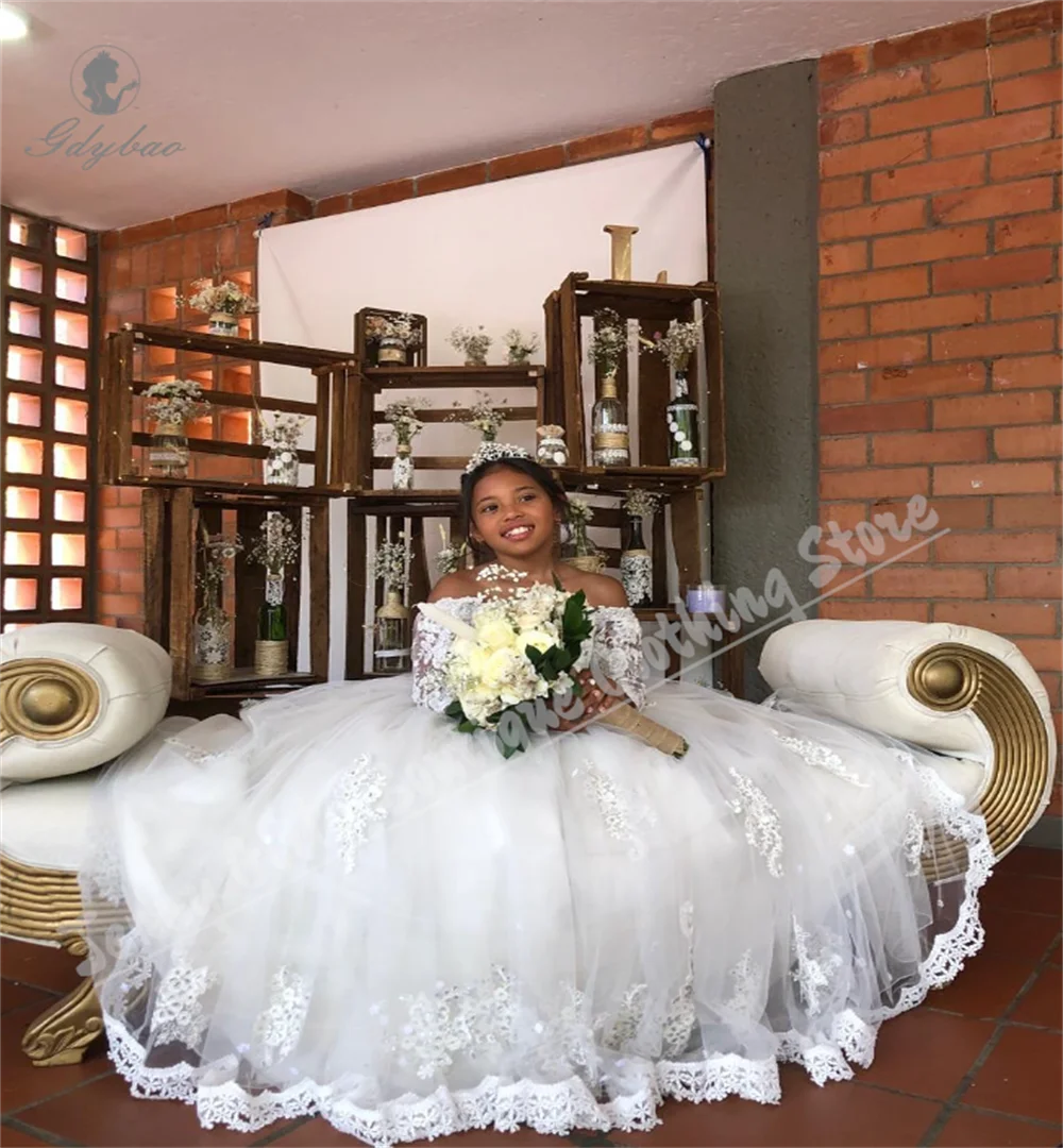 فستان فتاة الزهور المنفوش مزين بالدانتيل العاجي مع مسابقة ملكة جمالية طويلة مناسب للفتيات في حفلات أعياد الميلاد #4