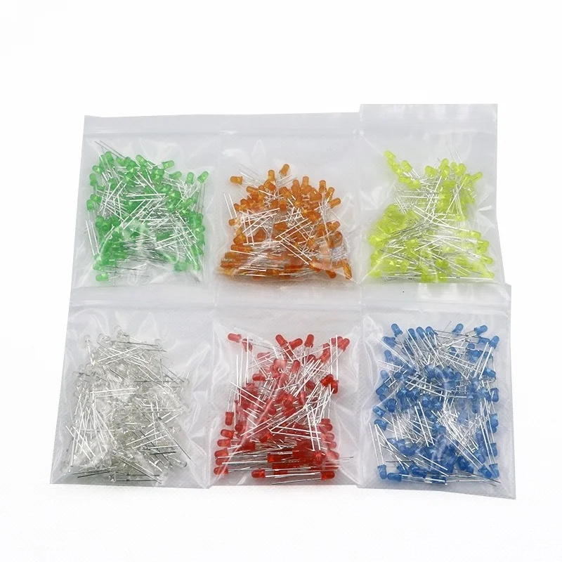 3mm-ledダイオードキット-600個-6色-x-100個-各色100個-赤、黄、緑、青、白、オレンジ-arduino-diy用