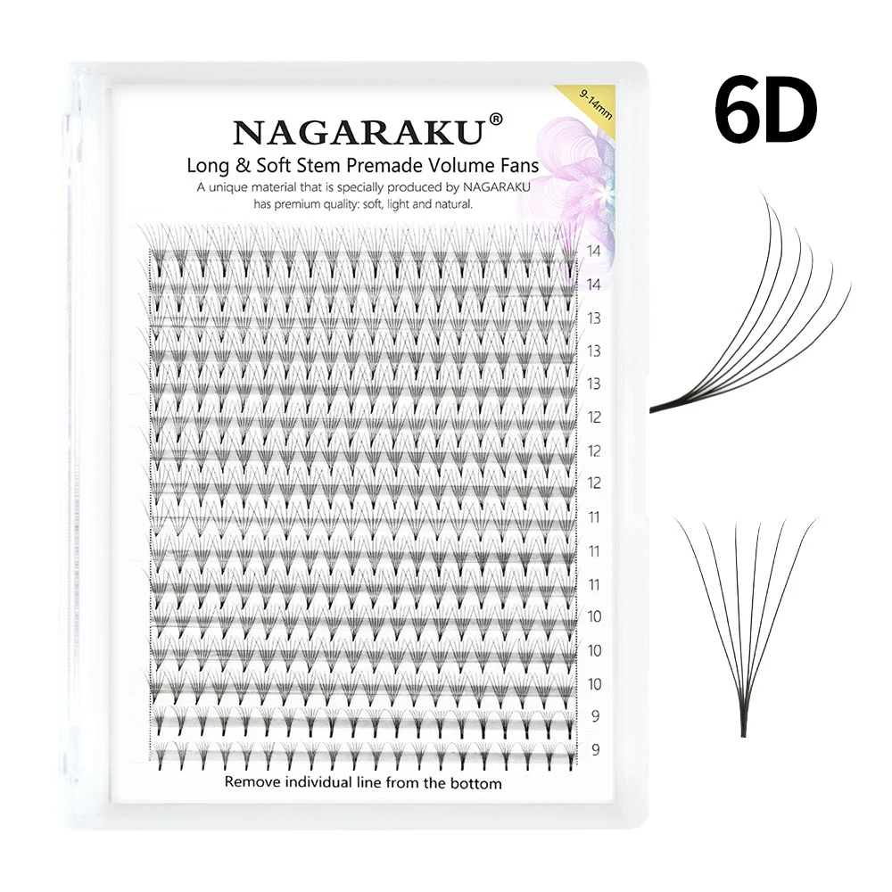NAGARAKU Scherpe smalle steel Premade Fans Wimperverlenging 5D 6D 10D Dunne puntige basis Russische fans Klaar Russisch volume