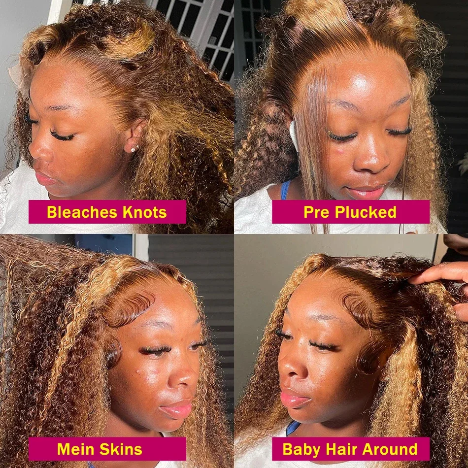 HD 13x6 Highlight Wig Human Hair Honey Blonde Brown Lace Front Wigs Deep Curly Human Hair Wig Water Wave 13x4 Lace Frontal Wig image 5