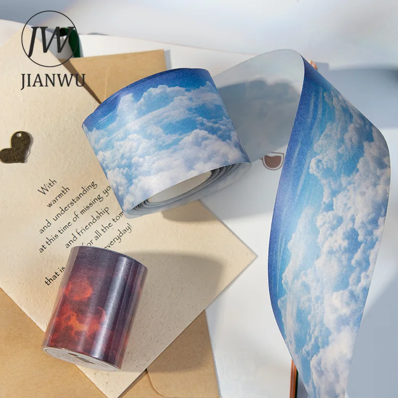 JIANWU 50mm*200cm Cloud Series Vintage Rainbow Cloud Landscape Material Collage Washi Tape Creative DIY Journal Stationery