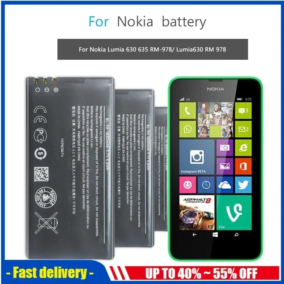 Bateria 1830mAh BL-5H Mobile Phone Batteries For Nokia Lumia 630 Lumia630 RM-977 RM-978 Moneypenny RM 977 978 BL 5H Smartphone