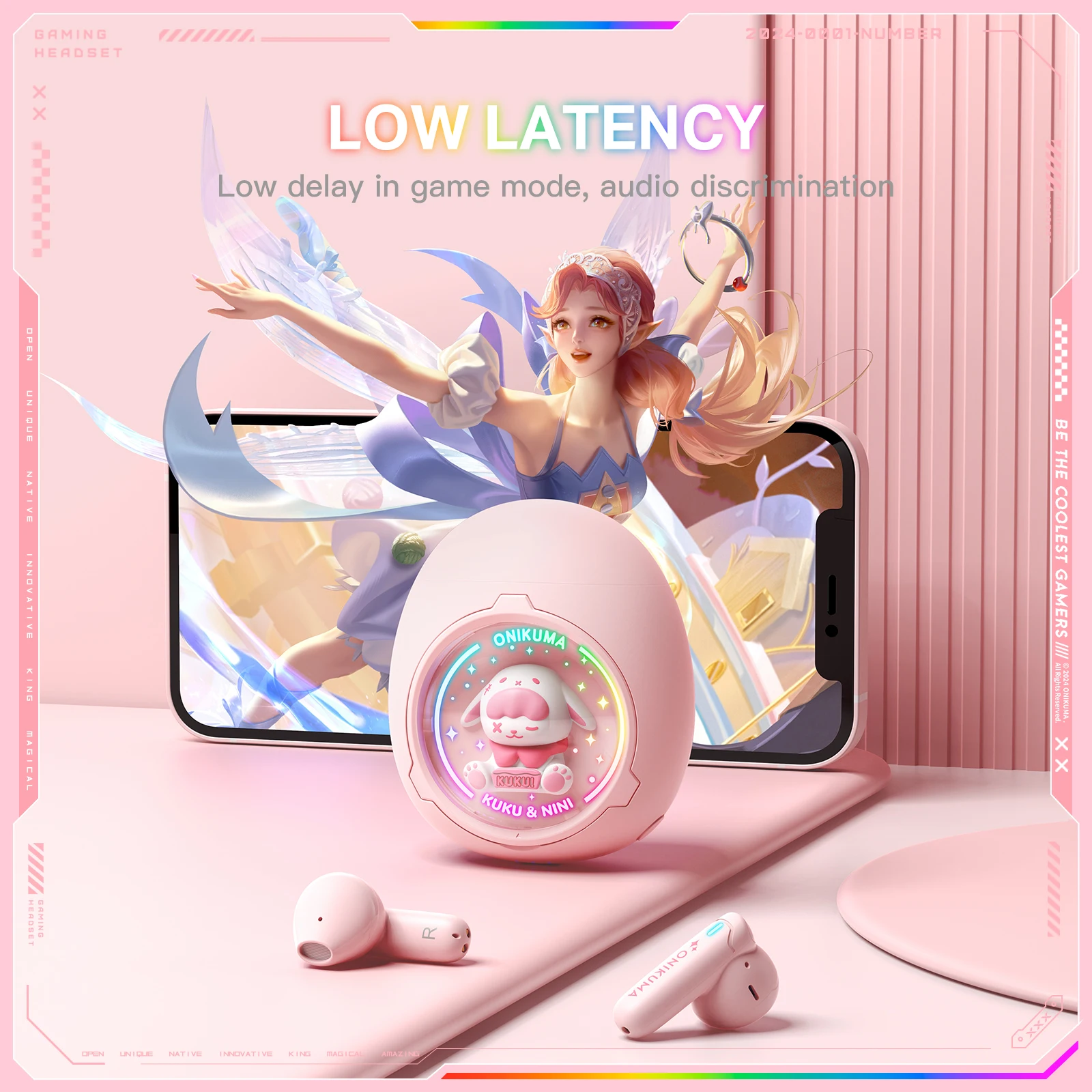 ONIKUMA T302 سماعات الرأس اللاسلكية الجديدة اللطيفة للحيوانات الأليفة BT: شبه داخل الأذن للنساء، إلغاء الضوضاء، الموسيقى/الرياضة/الألعاب، #5