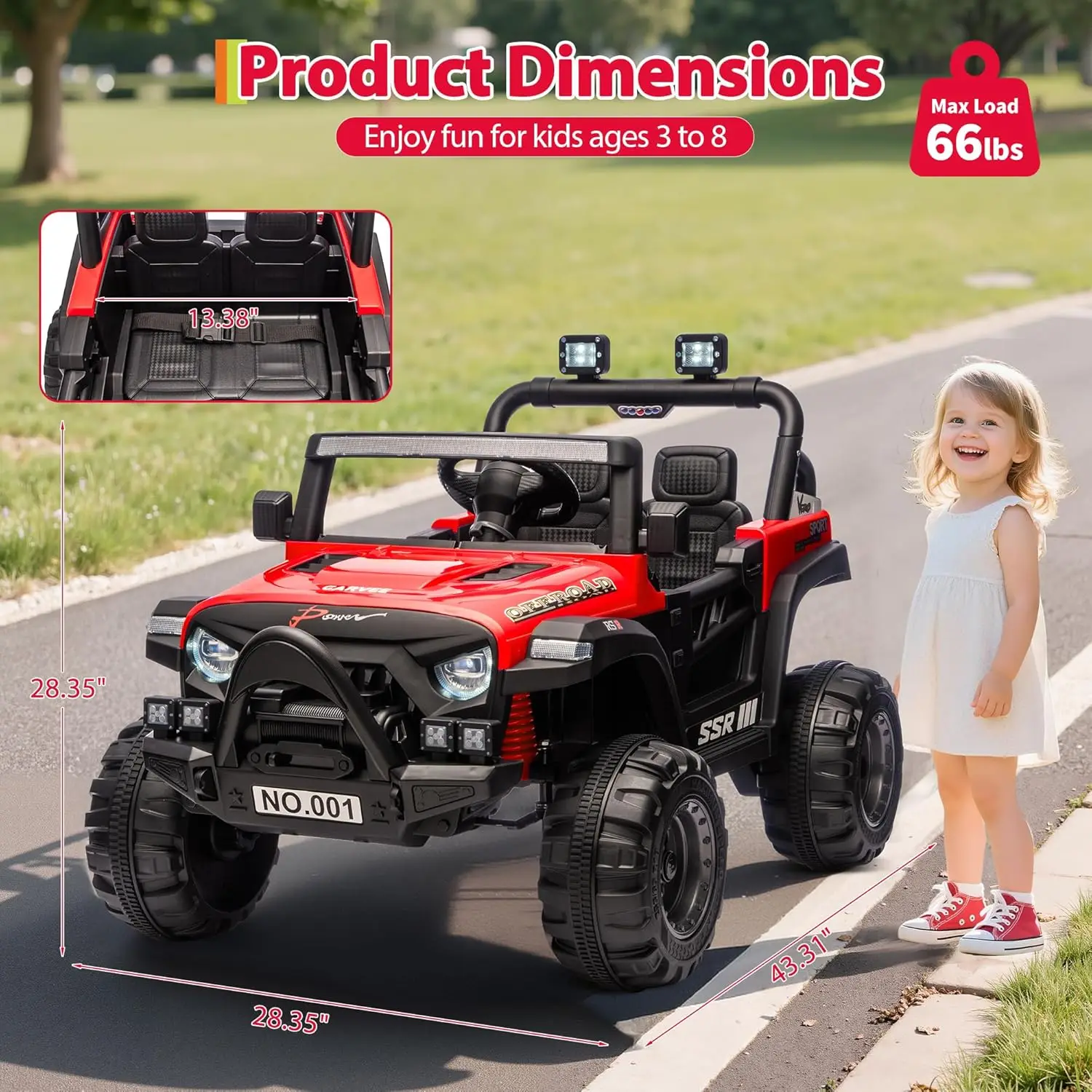 12V Ride On Toy Alimentato a batteria per bambini Ride On Truck Car con telecomando per genitori, luce a LED, sospensione a molla Regalo per bambini per ragazzi e ragazze
