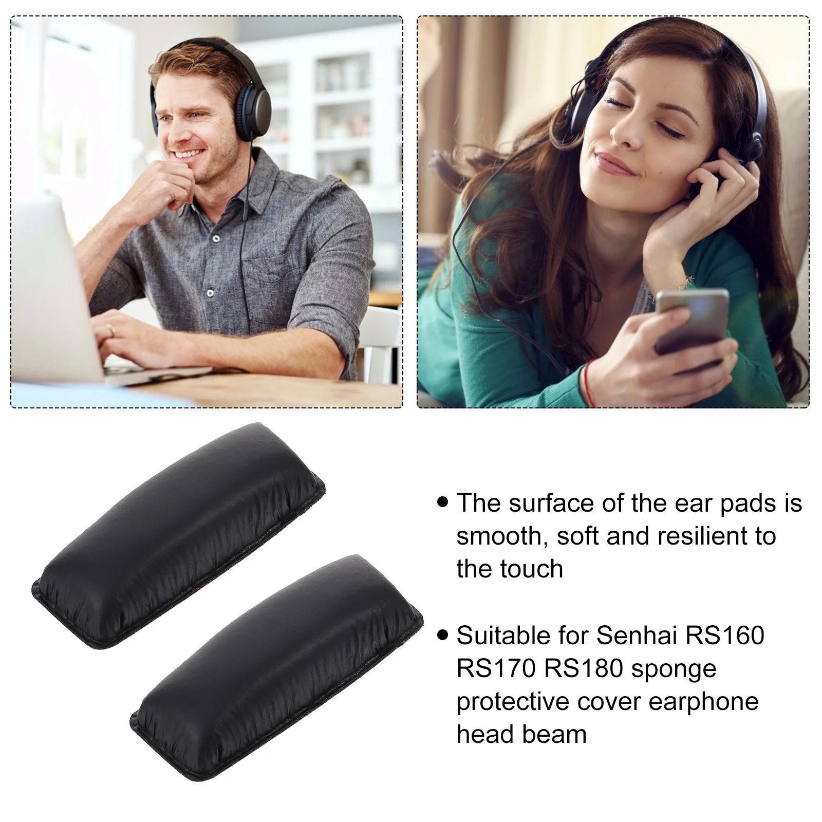 

2Pcs Earphone Protective Covers Soft Elastic Headband Pads Black for Rs160 Rs170 Rs180 Light Impact Resistant Scratch Proof