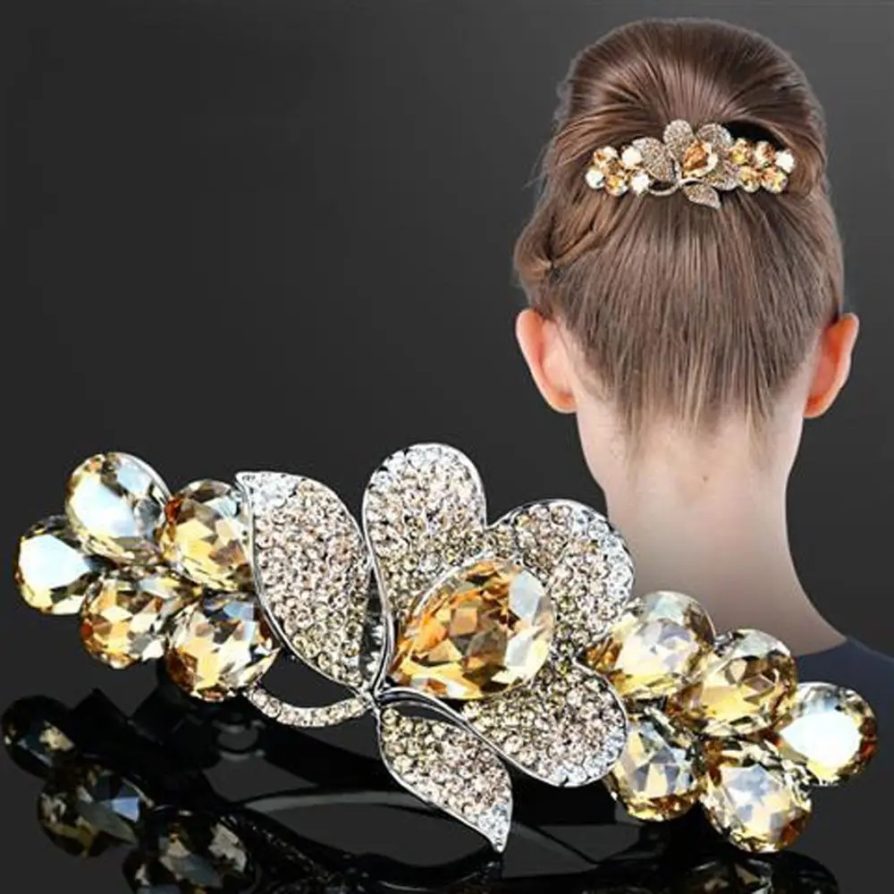 Crystal Hair Spring Clips Flower Headwear Geometric Tulip Barrettes Women Girls Sweet Ponytail Holder Hairpins Hair Accessories