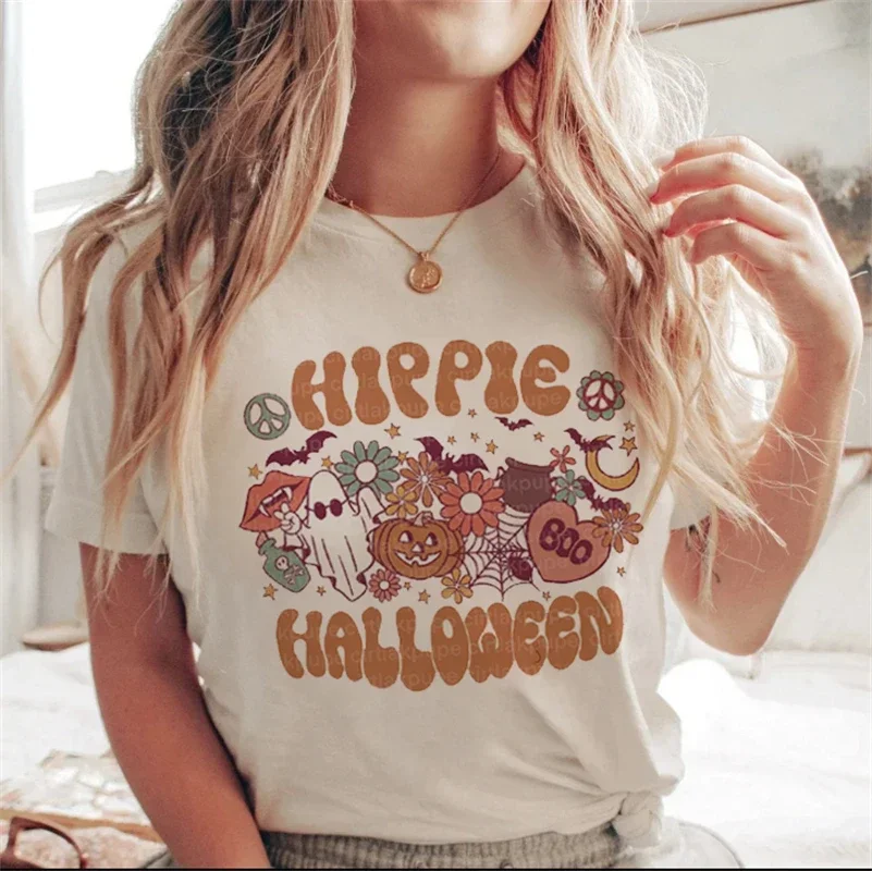 Camiseta Harajuku de manga curta feminina, fofa e divertida estampa de abóbora, Harajuku casual, combina tudo, moda verão e outono, divertida, nova estampa